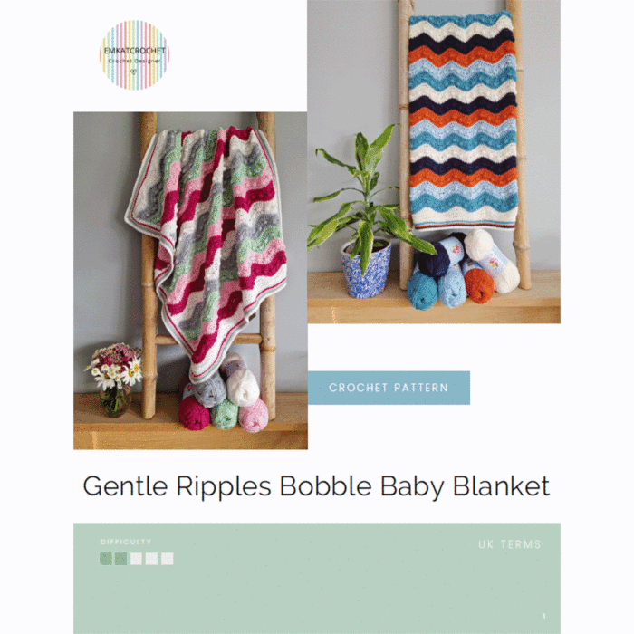 Gentle Ripples Bobble Baby Crochet Blanket Kit Blue & Orange by EmKatCrochet