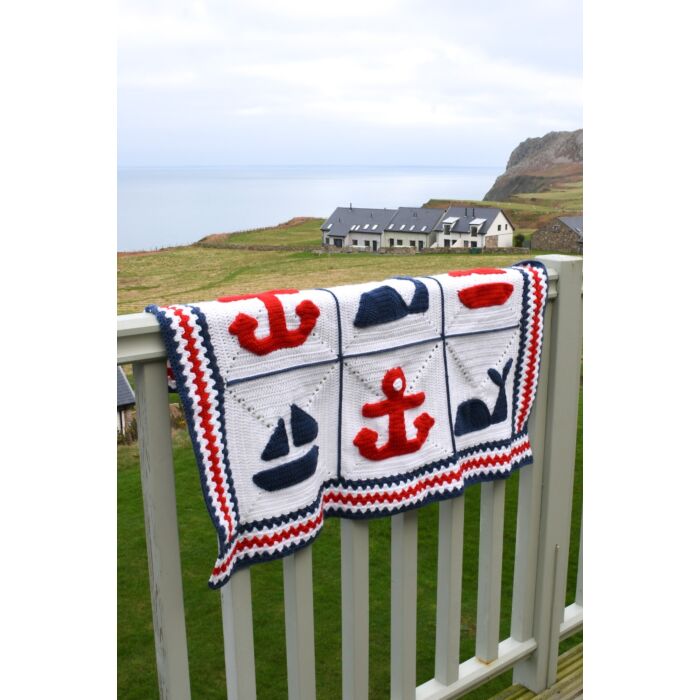 Nautical Blanket & Cushion Set Crochet by Zoe Potrac in WoolBox Imagine Classic