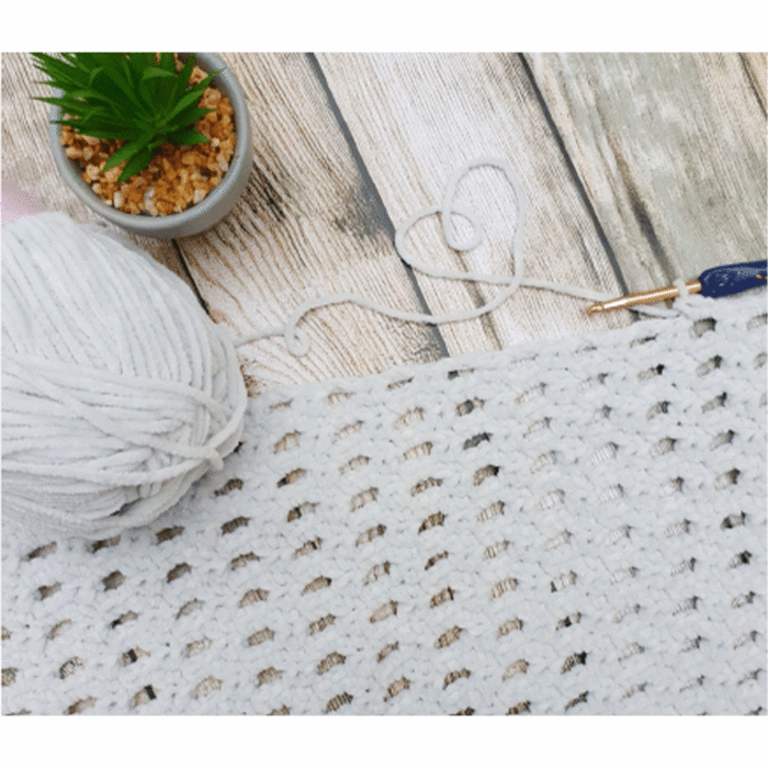 One Block At a Time Baby Blanket Crochet Kit in James C Brett Flutterby Chunky by EmKatCrochet