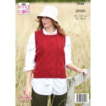 Knitting Pattern Ladies Round and V Neck Tanks in King Cole Wool Aran 5958 