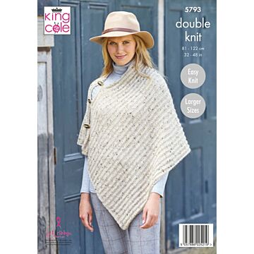 King Cole Homespun DK Ladies Poncho Pattern 5793 71-117cm