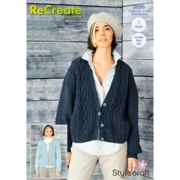 Stylecraft ReCreate DK Ladies Round and V Neck Cardigan Pattern Download 9856 