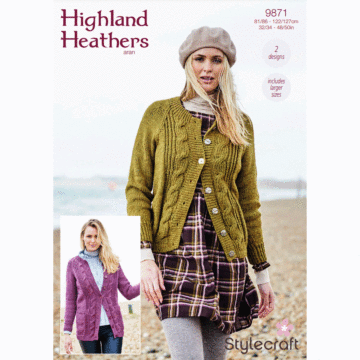 Stylecraft Highland Heathers Aran Ladies Cardigans x 2 Pattern Download 9871 