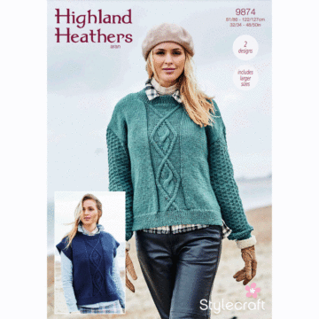 Stylecraft Highland Heathers Aran Ladies Sweater Slipov Pattern Download 9874 