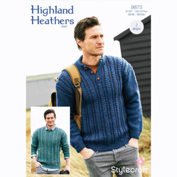 Highland Heathers Aran Mens Jumpers x 2 Pattern 9875 