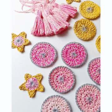 Theia Bunting Crochet in Rico Essentials, SpinSpin, Lame DK - Yarn Pack 
