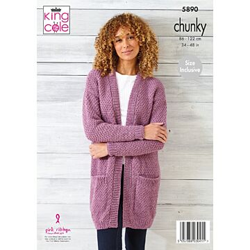 King Cole Knitting Pattern Long Line Jacket Wildwood Chunky P5890 34 to 48in