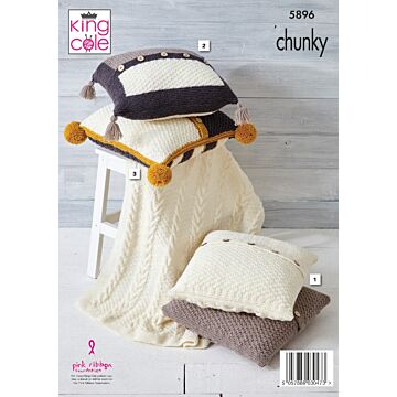 King Cole Knitting Pattern Cushion and Throw Set Wildwood Chunky P5896 