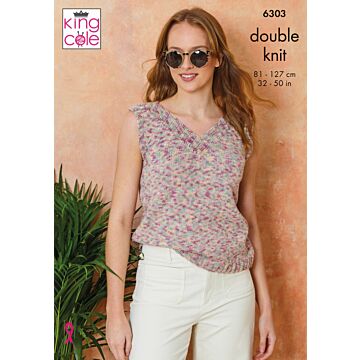 King Cole Cottonsoft Crystal DK Ladies Tops 6303 Knitting Pattern  81-127cm